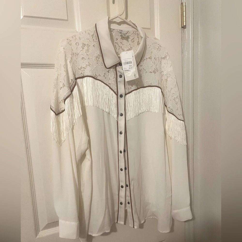 Cato Western Fringe/Lace Blouse Women Plus 22/24